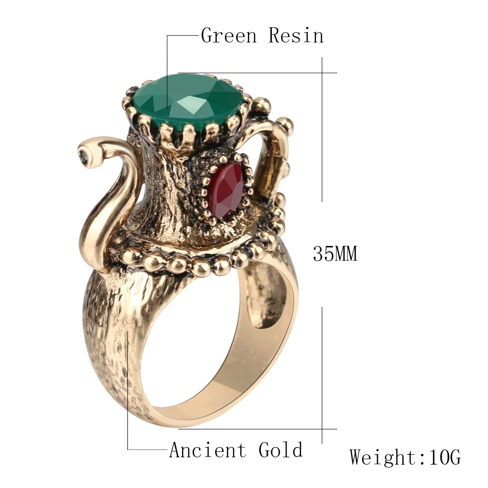 Kinel винный кувшин античное кольцо золотого цвета модные женские винтажные ювелирные изделия Зеленая Смола Обручальное кольцо Рождественский подарок новинка - Цвет основного камня: Зеленый