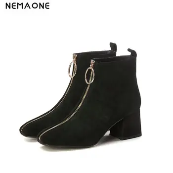 

NEMAOME Women high heels ankle boots black suede leather zipper ladies party dress shoes woman boots winter warm boots