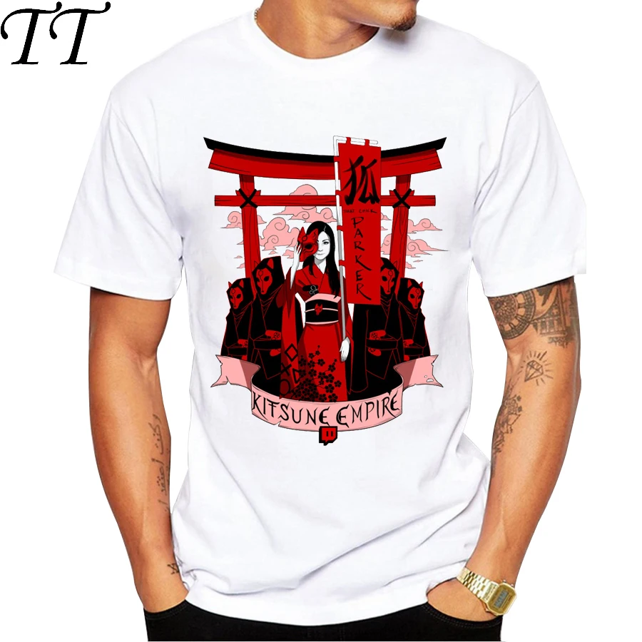 

2019 Fashion Kitsune Empire Design Men T shirt Short Sleeve Casual t-shirt Hipster Fox Mask tees Cool Tops