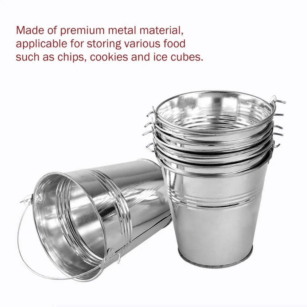 6pcs 10.5x7.2x10.5cm Mini Tinplate Metal Bucket Icing French Fries Tin