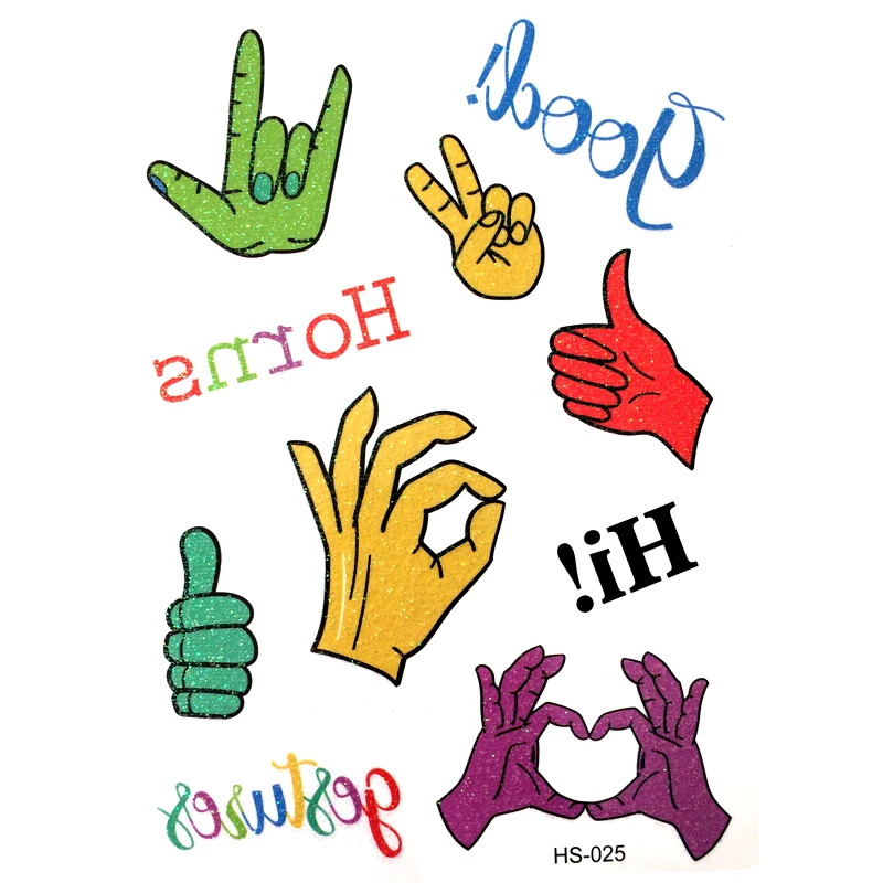 

3pcs Encourage OK gesture Waterproof Temporary Tattoos Men Flash Powder Tattoo body art Gold Power Fake tattoo sleeve tatoo
