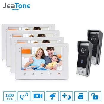 

JeaTone 7" Wired Video Door Intercom Hands-free Monitor Intercom System With IP65 Waterproof Outdoor IR Night Camera 4v2