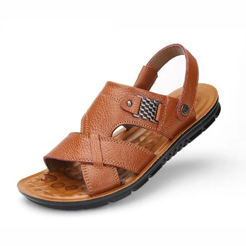 2019 New Summer Genuine Leather Men's Casual Sandals Classic Beach Male's Slippers With Metal Decoration Large Size 38-48 Shoes 2019 New Summer Genuine Leather Men's Casual Sandals Classic Beach Male's Slippers With Metal Decoration Large Size 38-48 Shoes