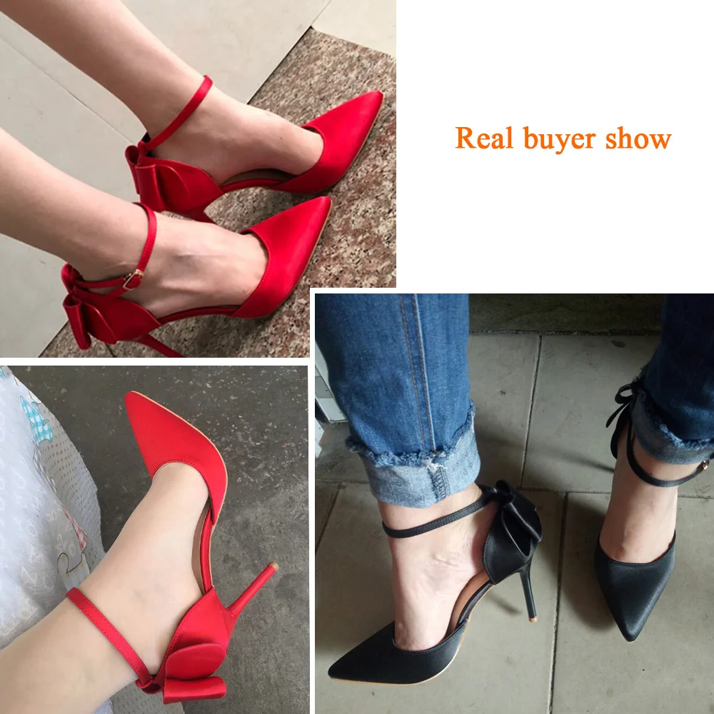 Bow High Heels Women Shoes Wedding Shoes Woman High Heel Pumps Women Shoes Pointed Toe Pumps Big Size 43 Saltos Femininos