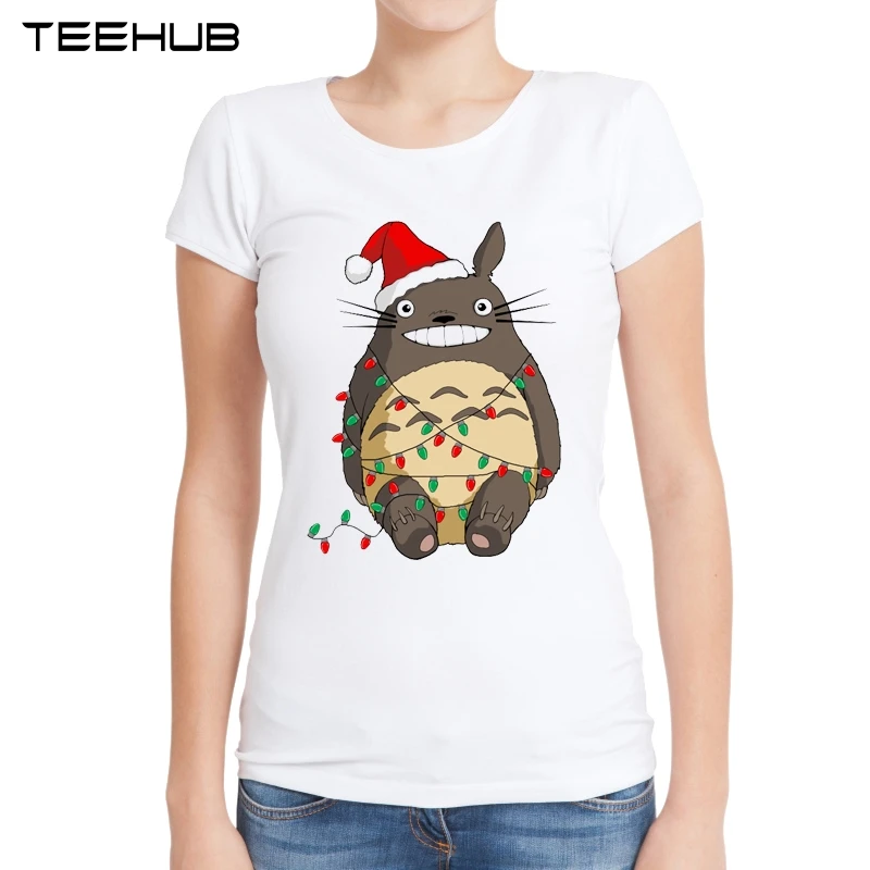 Рождественские женские футболки TEEHUB Totoro забавная футболка Тоторо с принтом