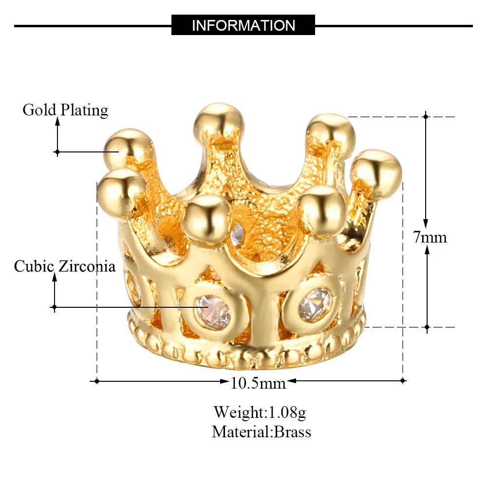 3 шт./лот 16 видов стилей CZ Корона Бусины DIY Медь Металл микро проложить кубический цирконий спейсер в виде короны бусины для бисерных мужчин браслет VNISTAR