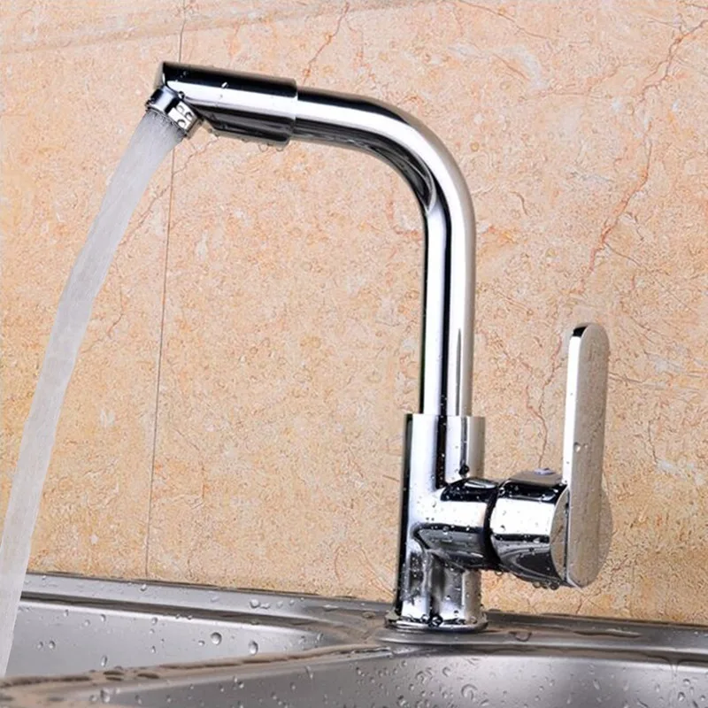 Xueqin Two Hole Mixer Tap Modern Kitchen Bar Single Handle Sink Water Faucet Chrome Polished Rotable