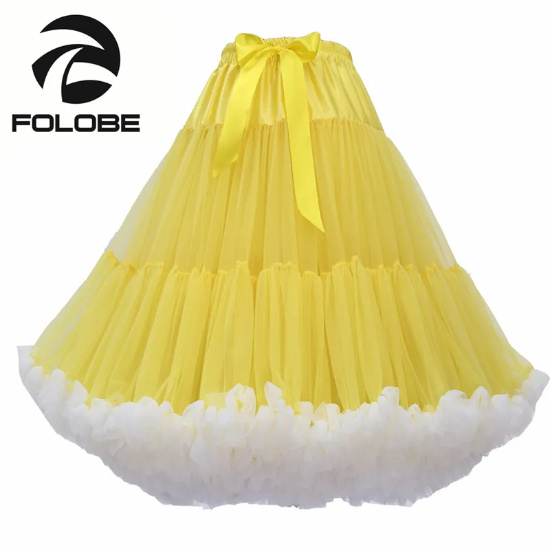 FOLOBE/модные разноцветные пышные мягкие юбки-пачки для женщин и девочек 55 см; юбка-американка для балерины; вечерние юбки для танцев; Лидер продаж; TT009 - Цвет: yellow white