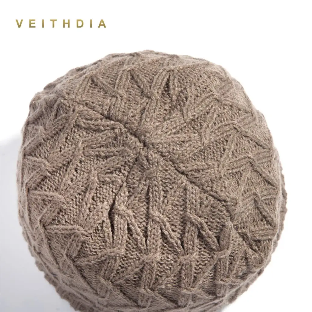 Зимние мужские шапки VEITHDIA двухслойные вязаные шерстяные облегающие