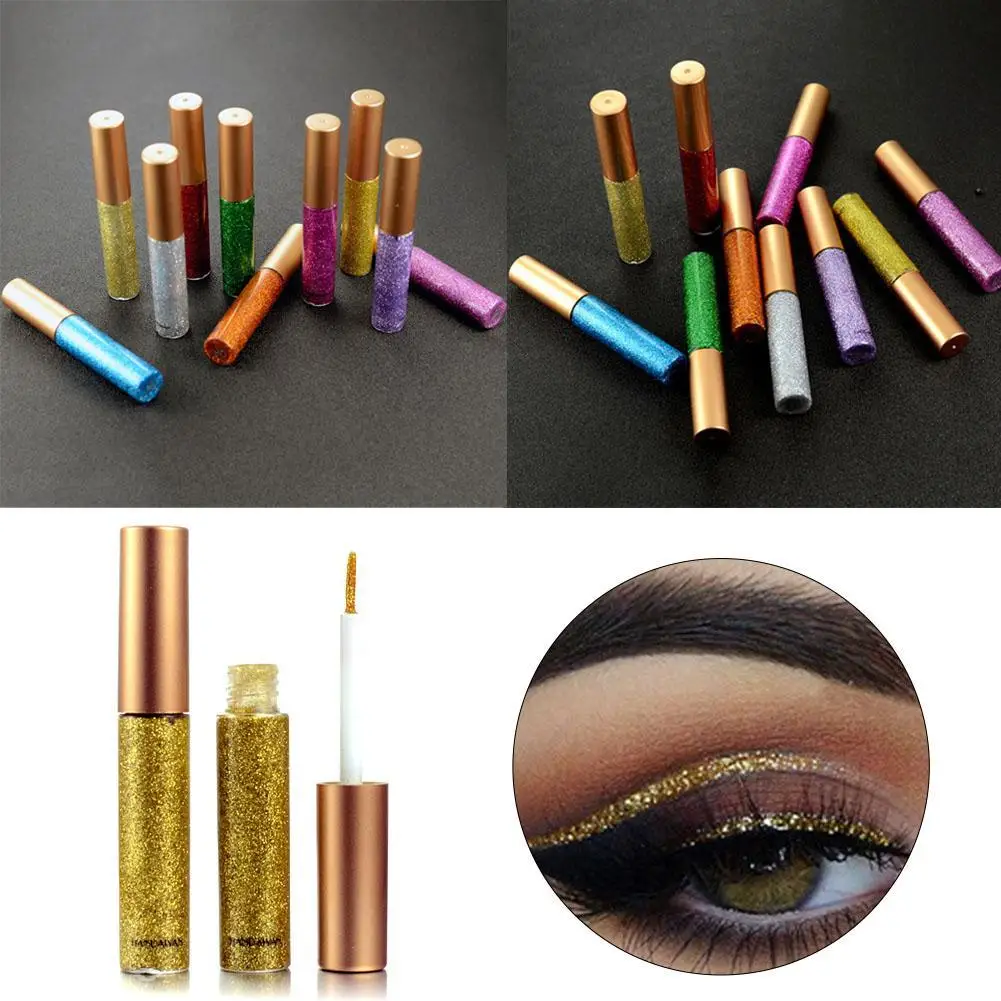 10 цветов, белое золото, блестящие тени для век, легко носить, водостойкая жидкая подводка для глаз, красота, подводка для глаз, макияж, Стойкая подводка для глаз
