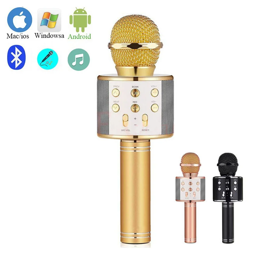 

Handheld Karaoke Microphones Wireless Microphone Bluetooth Speaker Home KTV Singing Portable Mic Music Player Support TF WS858