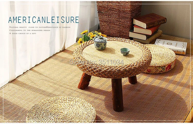 Asia Japanese Antique Rattan Round Table Traditional Asian Furniture for balcony Living Room Low Floor Coffee Table Wooden