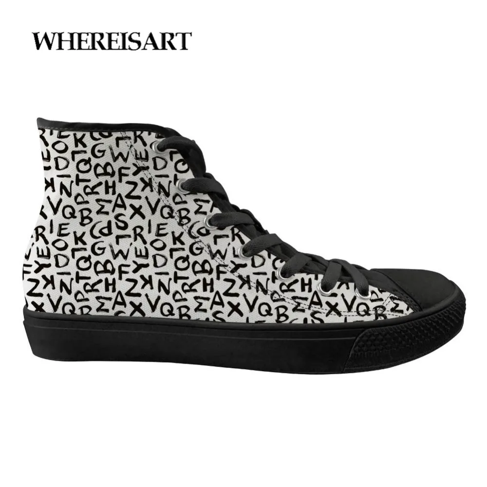 

WHEREISART color letter printing men's casual high shoes custom canvas shoes men's life student shoes comfortable flat shoes