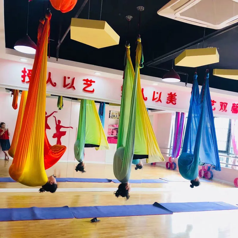 5m Aerial Yoga Hammock Elasticity Swing Multifunction Anti-gravity Training Belts Swing Flying Yoga Bed Exercises Gradient Color