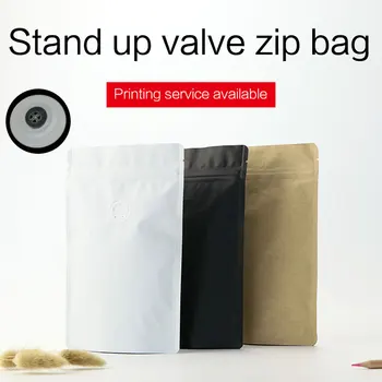 

1/4 1/2 1 pound matte black white kraft coffee bean pouch with one side degassing valve aluminum foil zip lock packaging bag