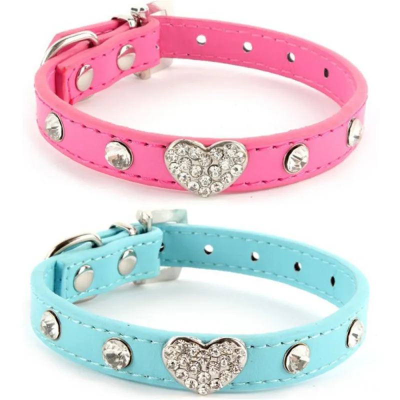 

Cute Bling Rhinestones Crystal Heart Leather Collar Adjustable For Pet Dogs Cat Puppy Neck Strap Adjustable For Puppy Dress