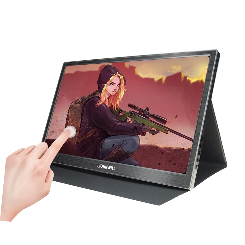 

15.6 Inch FULL HD LCD Slim CNC Gaming Monitor Portable Monitor PC IPS touch Screen 2 Mini HDMI USB Powered with Leather Case