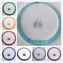 6-14 мм Аквамарин/Топаз/рубин драгоценные камни Круглый бисер ожерелье серьги набор 1" AAA нефритовый Кристалл ювелирные изделия