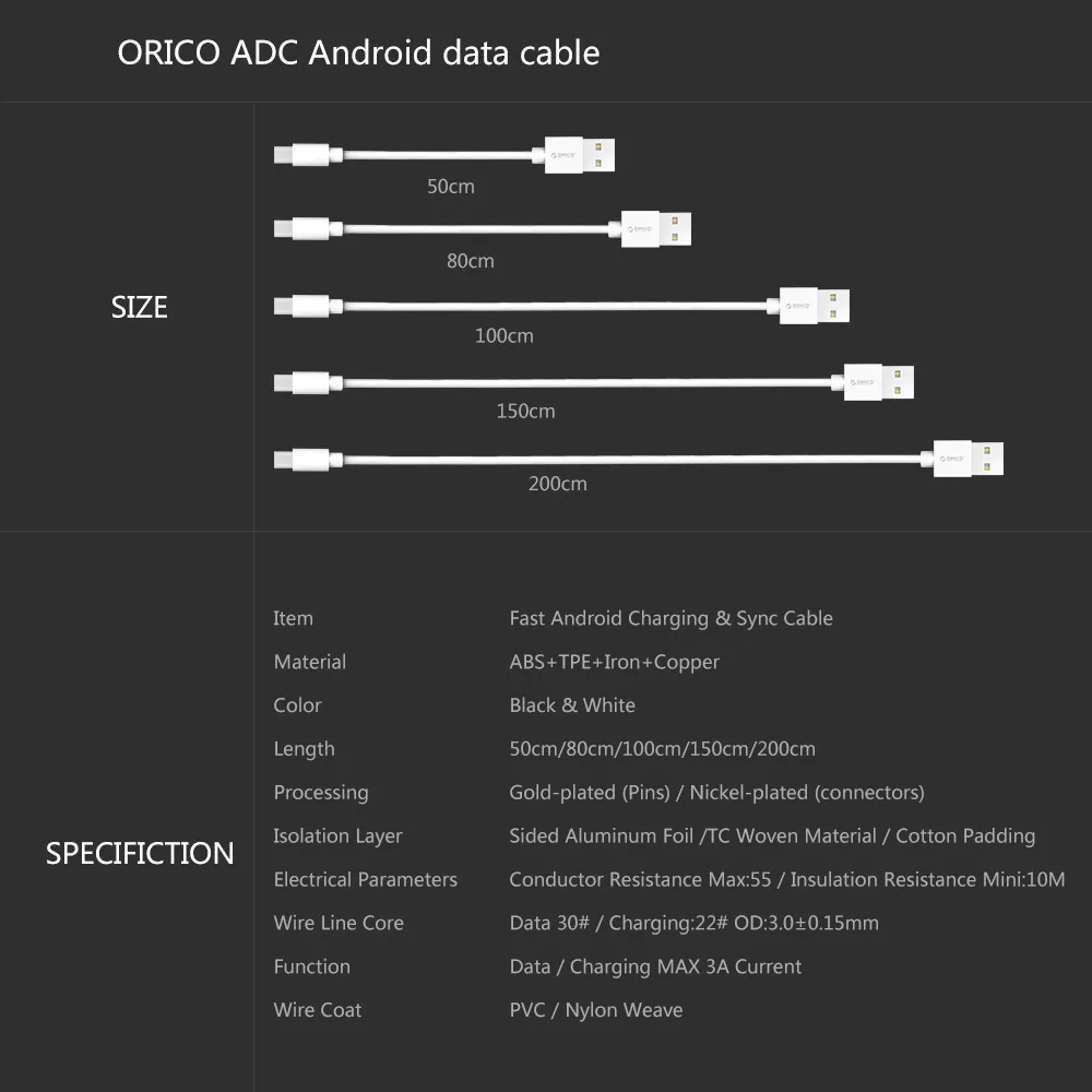 ORICO USB кабель ADC Micro USB 2,0 быстрая синхронизация данных Кабель зарядного устройства для samsung Galaxy Xiaomi HuaWei htc LG USB ЗУ для мобильного телефона