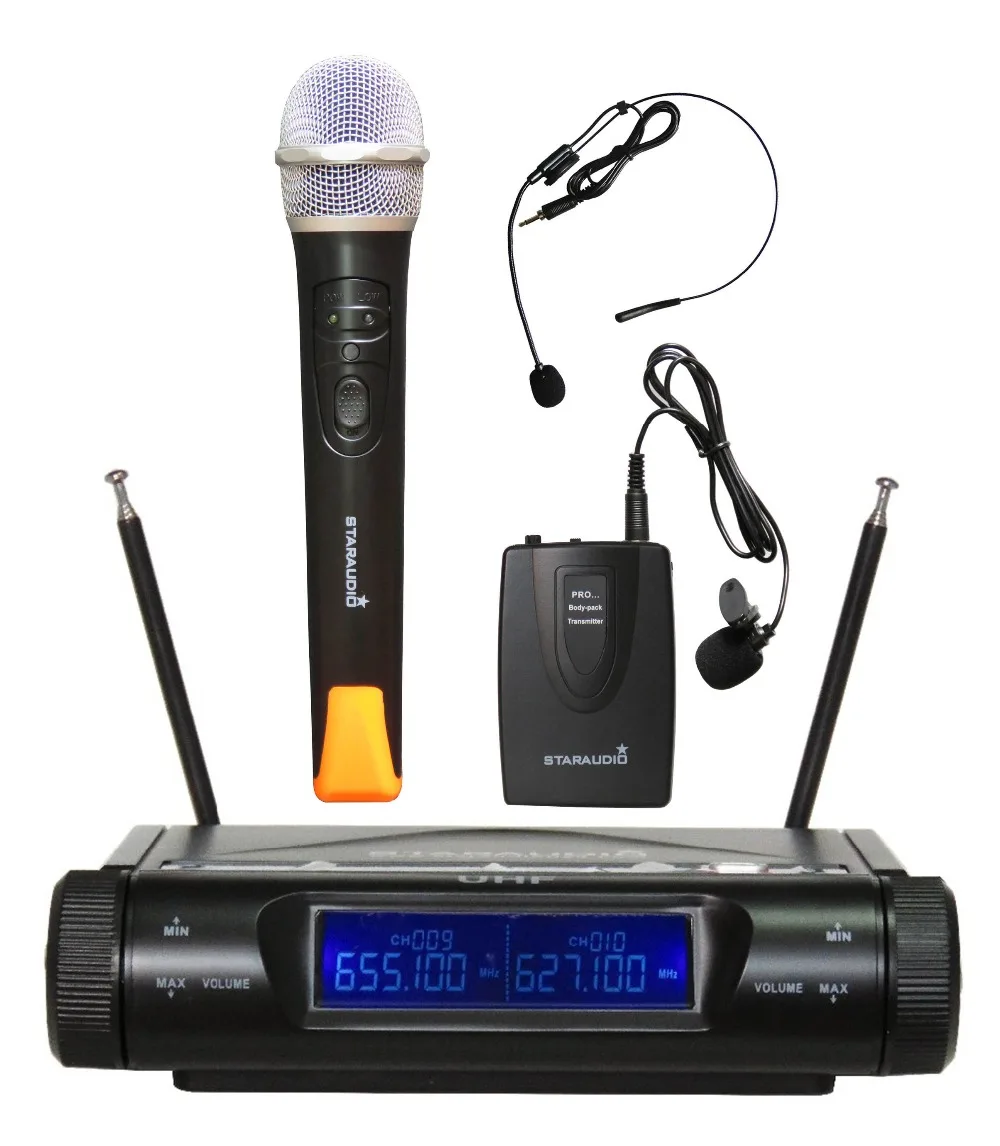 2 channel uhf handheld headset microphone system