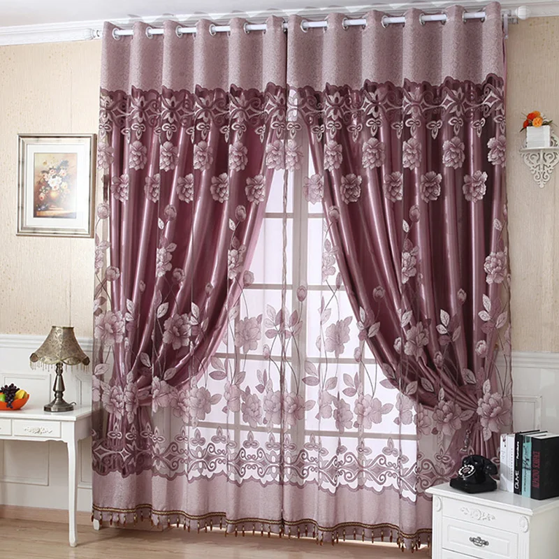 Flower Tulle With Bead Room Door Blackout Window Curtain Drape Panel Sheer Scarf 