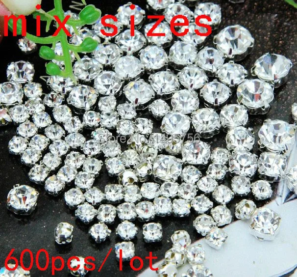 Бесплатный shippment Mix Размеры Crystal Clear Цвет Круглый пришить стразами с коготь бусы 888 Diamante с параметрами стразы для рукоделия