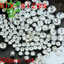 Бесплатный shippment Mix Размеры Crystal Clear Цвет Круглый пришить стразами с коготь бусы 888 Diamante с параметрами стразы для рукоделия