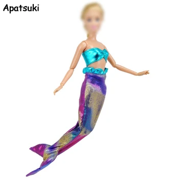 

Blue Mermaid Tail Fashion Doll Clothes For Barbie Doll Dress Evening Dresses Party Gown Bra & Fishtail Skirt For 1/6 BJD Dolls