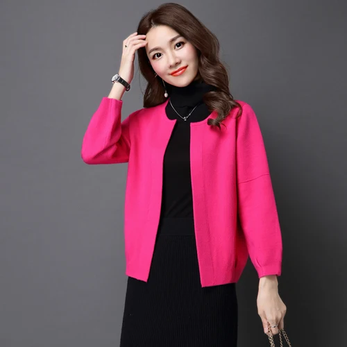 Rose red AYUNSUE, вязаный женский кардиган, женский свитер, для женщин, плюс размер, короткие женские кардиганы, Pull Femme, черный топ, Sueter Mujer, KJ232 - Цвет: Rose red