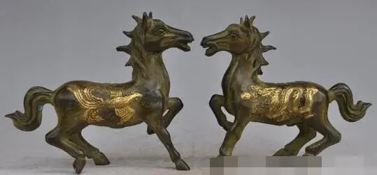 

S2385 Chinese FengShui Bronze gilt animal Success Horse Dragon Phoenix Statue Pair