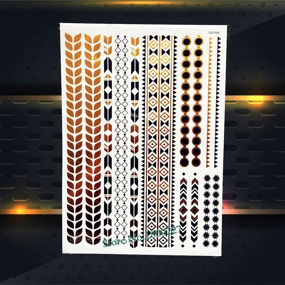 

Fashion Gold Black Metallic Tattoo Leaf Bracelet Grid Chains Design Waterproof Arm Leg Makeup Temporary Tattooo Stickers PYH-070