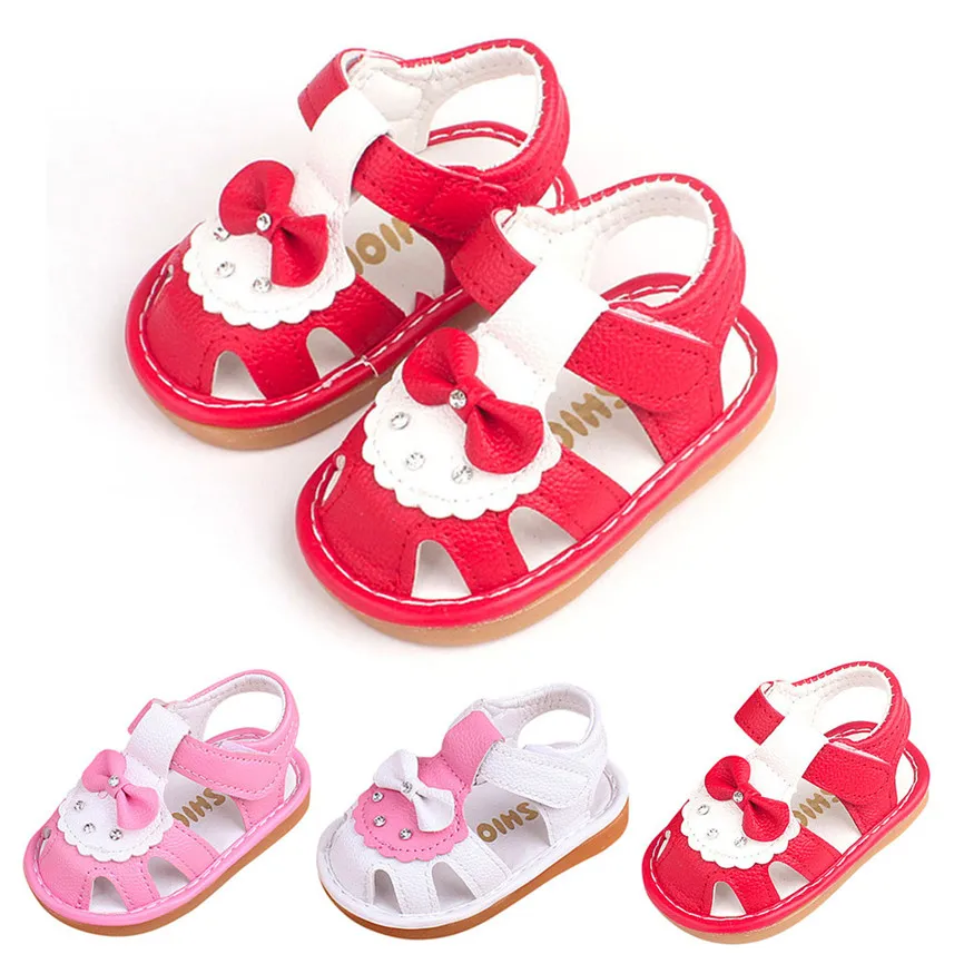 

New Spring School Shoes For Girls Newborn Infant Baby Bowkont Anti-slip Shoes Soft Sole Squeaky Single Sneaker Dropshipping 823