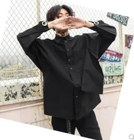 

HOT 2018 Men New clothing hairstylist personality Korean Patchwor loose Long sleeve shirt Fashion male singer costumes M-XL