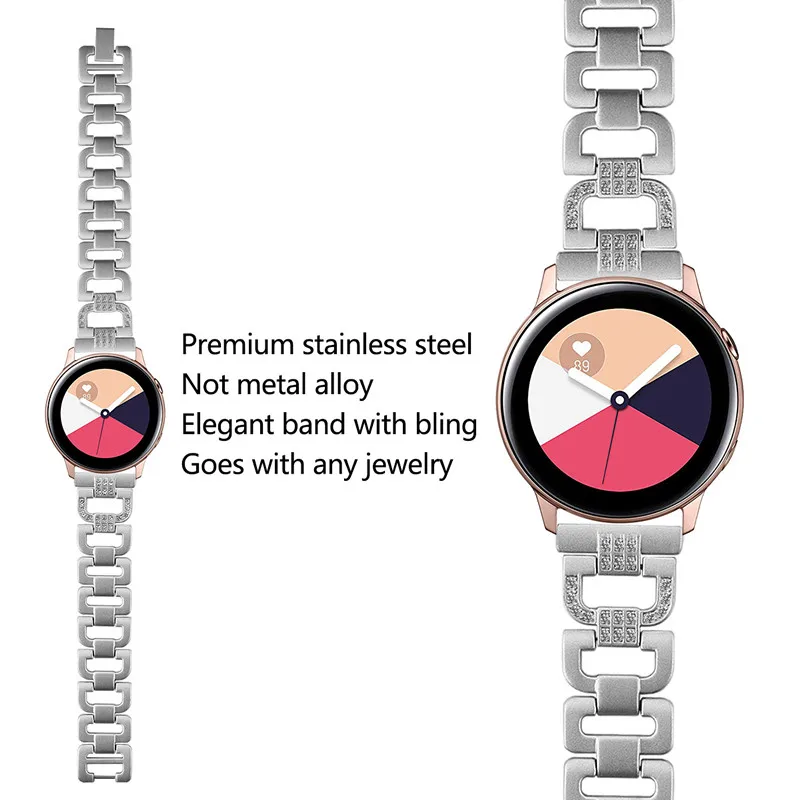 Новые часы из нержавеющей стали для samsung Galaxy часы активные полосы розовое золото для samsung Galaxy часы Активный ремешок 20 мм ремешок для часов - Band Color: siliver