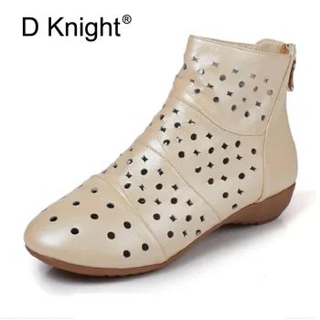 

Summer Ankle Boots For Women Fashion Hollow Women's Genuine Leather Boots with a Heel Casual Fsteppes Female Shoes Big Size 44