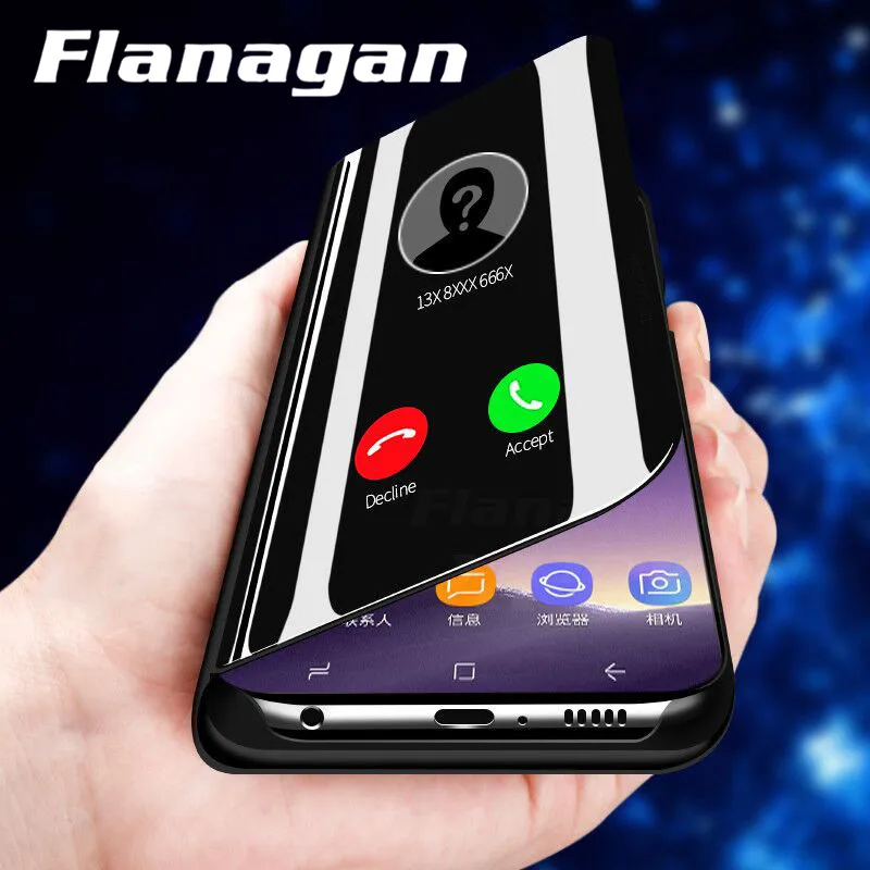 

Smart Mirror Flip Phone Case For Samsung Galaxy S9 S8 S7 S6 Edge Plus Clear View Cover For Samsung Galaxy Note 9 8 5 4 3 Case