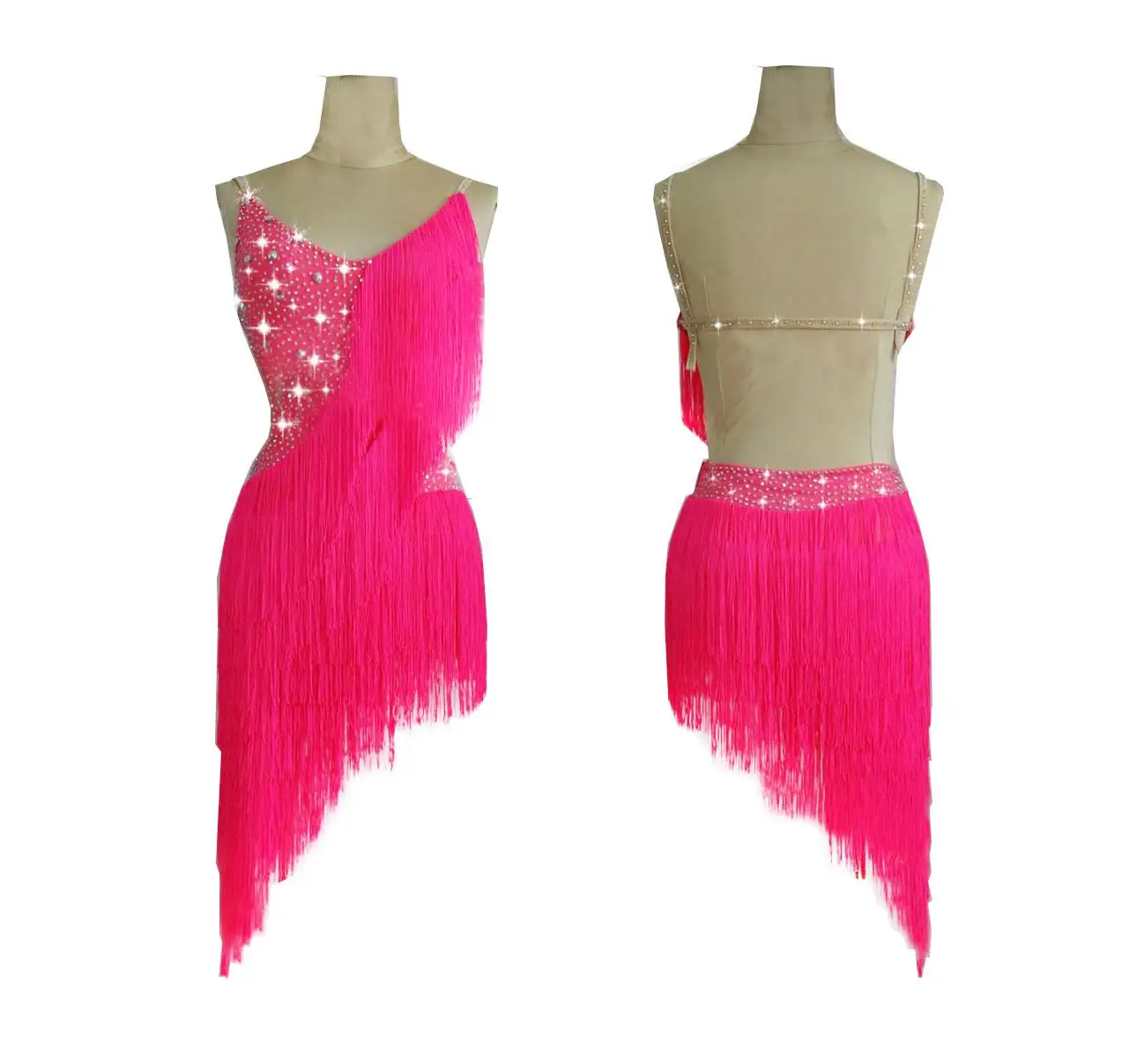Блестящие стразы, платье для латинских танцев, женский Профессиональный отделанный бахромой латинский наряд, женское сексуальное платье для выступлений, динамичная розовая юбка - Цвет: Розовый