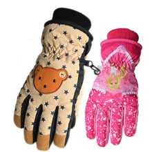 Мультяшные Детские Зимние теплые лыжные перчатки для мальчиков и девочек с коричневым медведем, перчатки для катания на лыжах и сноуборде, ветрозащитные милые перчатки принцессы