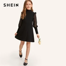 SHEIN Kiddie Girls Stand Collar Keyhole Back Button Elegant Dress Kid 2019 Summer Leg Of Mutton Sleeve Frill Party Dresses SHEIN Kiddie Girls Stand Collar Keyhole Back Button Elegant Dress Kid 2019 Summer Leg Of Mutton Sleeve Frill Party Dresses