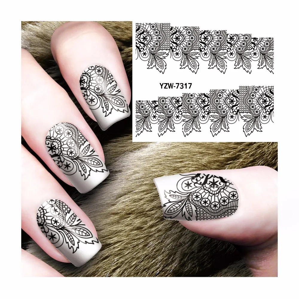 

ZKO Nail Art Wrap Water Transfer Nails Sticker Black Hollow Series Water Decals Stickers Decoration Tools Wraps 7317