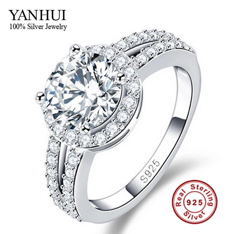 

Promotion!!! Luxury 100% Pure 925 Sterling Silver Ring Inlay Hearts and Arrows 2 Carat CZ Diamant Wedding Rings For Women JZR017