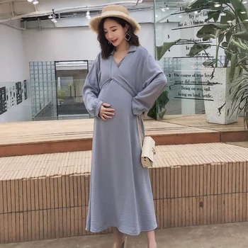 

6018# V neck Slim High Waist Maternity Maxi Long Dress Sexy Elegant Clothes for Pregnant Women Spring Pregnancy Casual Clothing