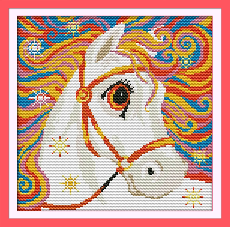 

Rainbow horse Cross Stitch Kits 11CT Printed 14CT Cross Stitch Set DIY Chinese Cotton Cross-stitch Counted Embroidery Needlework