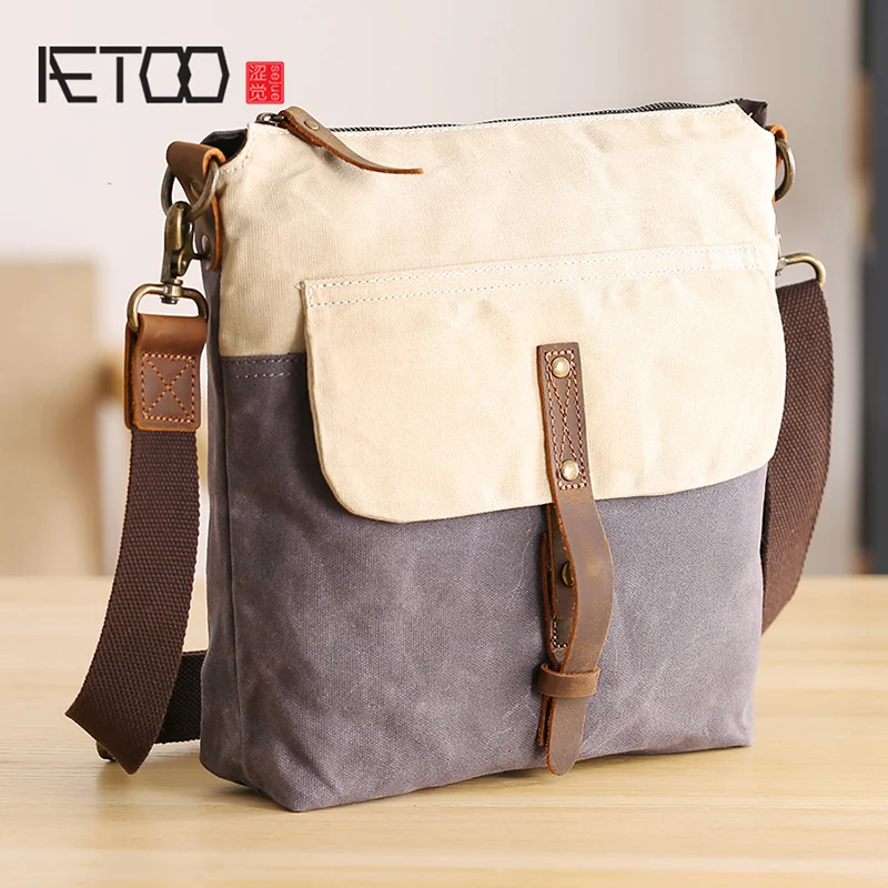 

BJYL Single Shoulder bag men's canvas art retro crossbody bag casual trend men and women waterproof small bag