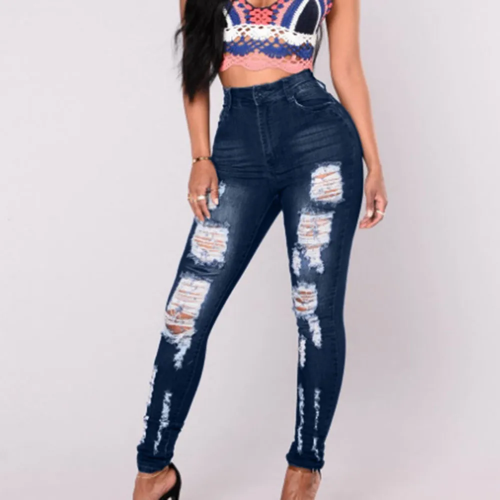 Для женщин леггинсы для 2019 Новая мода новые узкие Высокая талия джинсы мотобрюки деним Эластичный Карандаш Брюки девоч