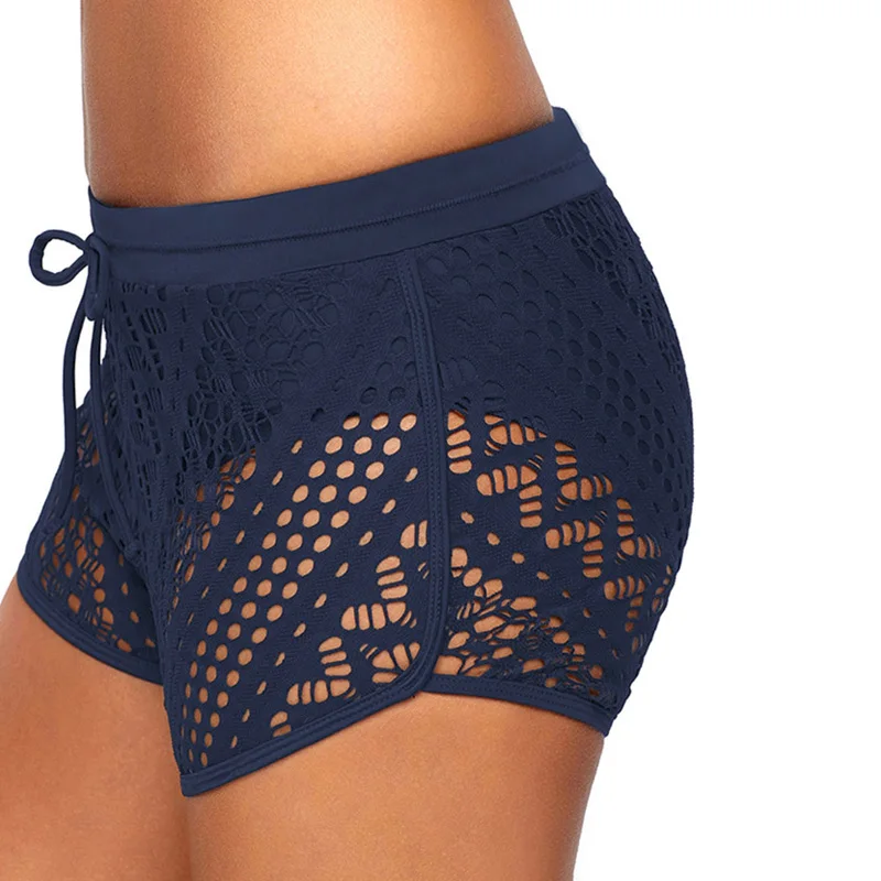 

High Waist Swimwear Women Bikinis Bottom Lace Hollow Out Swimsuit Solid 2019 New Drawstring Bathing Suits Summer Sexy Beachwear