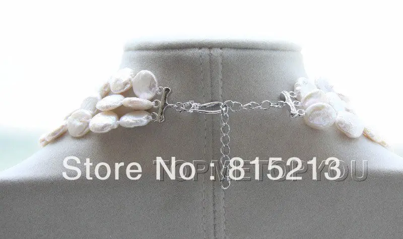 

ddh001111 New! 3rows 12mm Natural round white coin pearls adjustable necklace