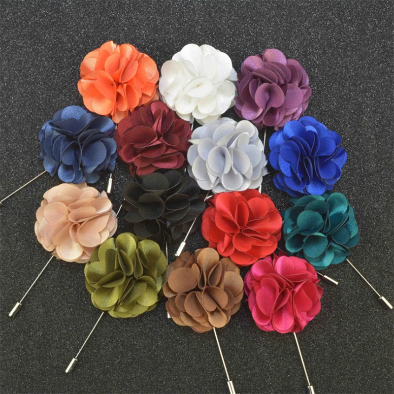10pcs New fashion men flower lapel pin suit boutonniere fabric yarn pins button flower broches