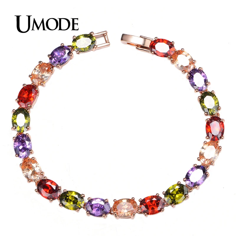 Umode розового золота женский браслет для женщин красочные шарм овальный швейцарский циркон прядь браслет и браслет UB0011