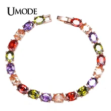 Umode розового золота женский браслет для женщин красочные шарм овальный швейцарский циркон прядь браслет и браслет UB0011